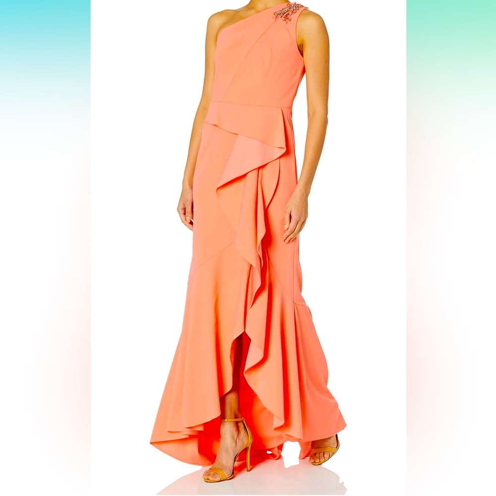 Adrianna Papel One shoulder Crepe Gown Coral NWT SIZE 2